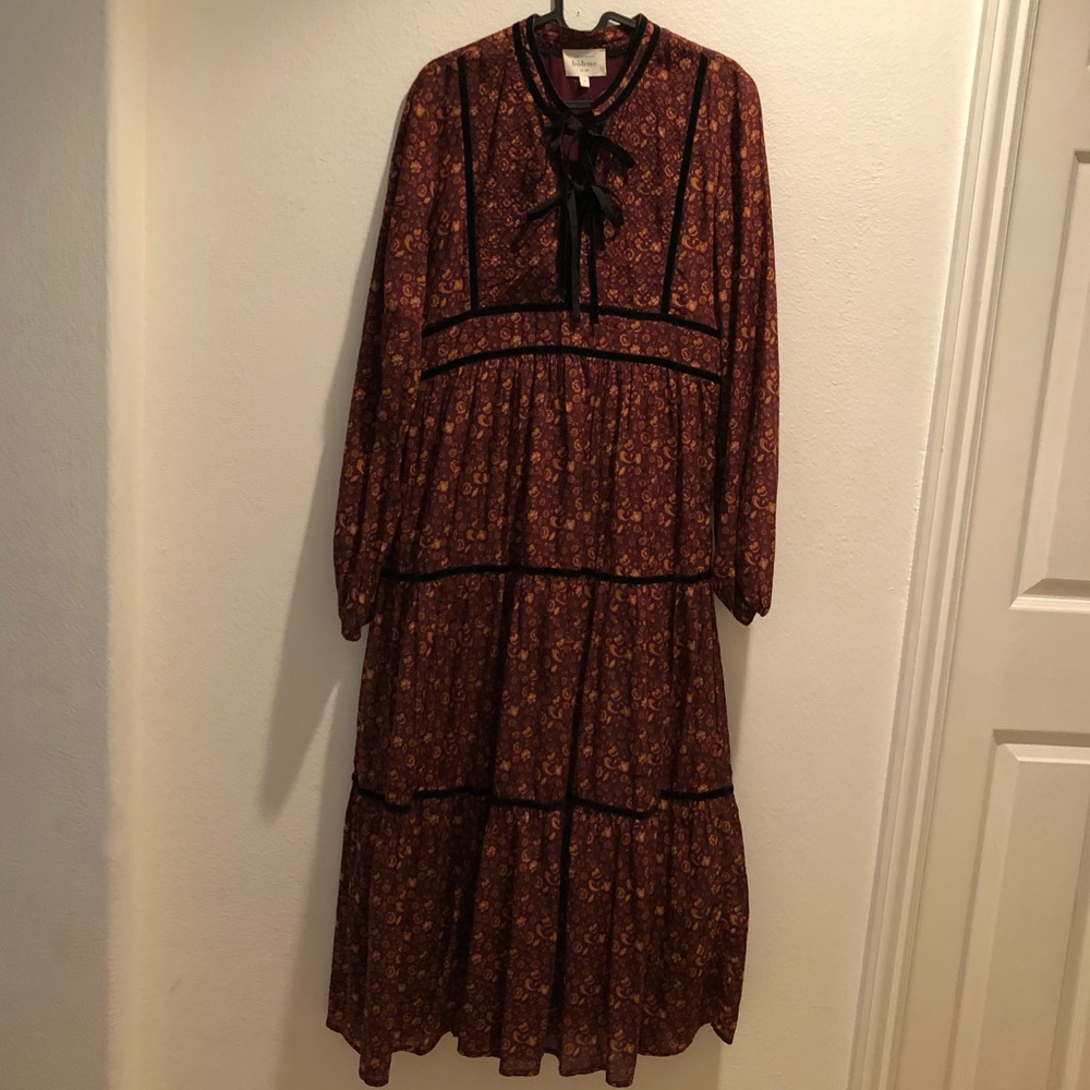 Bohme Velvet Embellished Tiered Maxi Dress